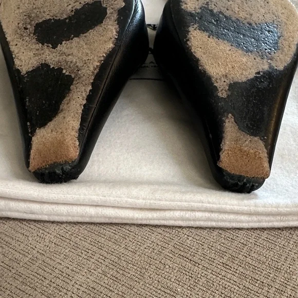 Prada Black Leather Pointed Toe Mules with Silver Hardware - Picture 4 of 4